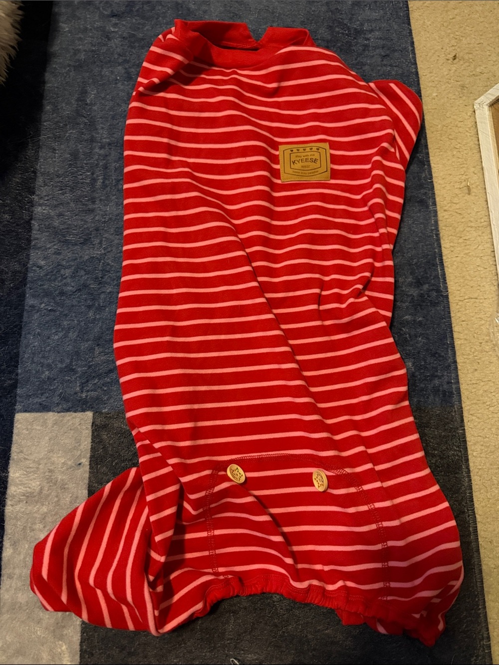 Red & White Striped Dog Pajama with Patch